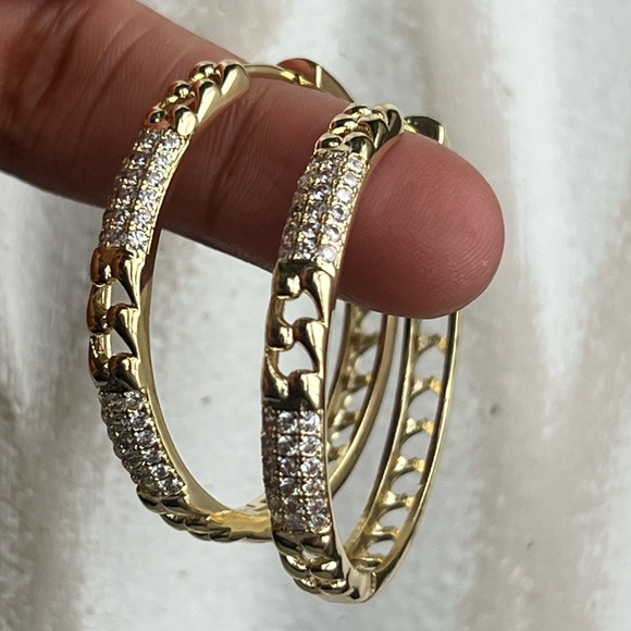 Gold and Silver detailed Hoop Earrings - Picture 3 of 5